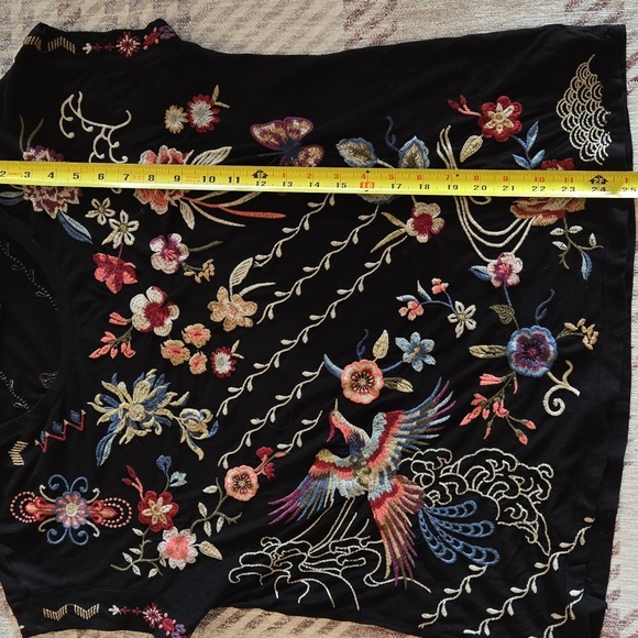 Johnny Was Black Top with Multicolor Floral Embroidery - Picture 7 of 7